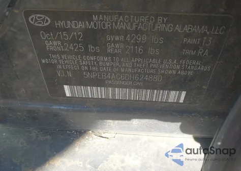 2013 Hyundai Sonata Gls из США, поврежденный, VIN 5NPEB4AC6DH624880